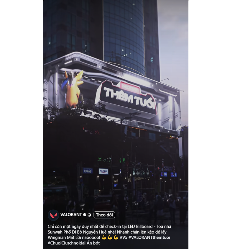 Tựa game Valorant kêu gọi người hâm mộ trên kênh Fanpage tới màn LED Sunwah của Goldsun Media để check-in mừng sinh nhật 