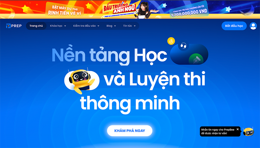 Prep - nền tảng Học và Luyện thi thông minh - nơi đồng hành cùng 600,000 học viên chinh phục mục tiêu ngoại ngữ
