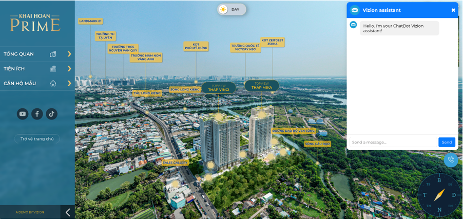 Không gian toàn cảnh dự án Bất động sản tích hợp trợ lý ảo hỗ trợ cung cấp thông tin 