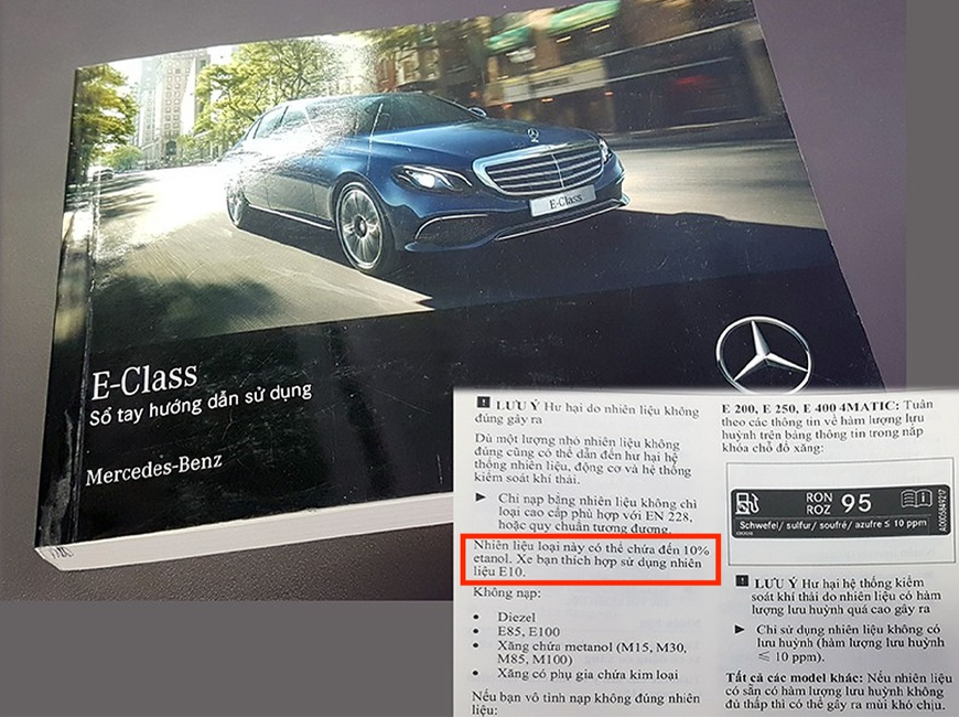 Khuyến cáo về nhiên liệu trong cuốn hướng dẫn sử dụng xe Mercedes-Benz E-Class đời 2017 tại Việt Nam