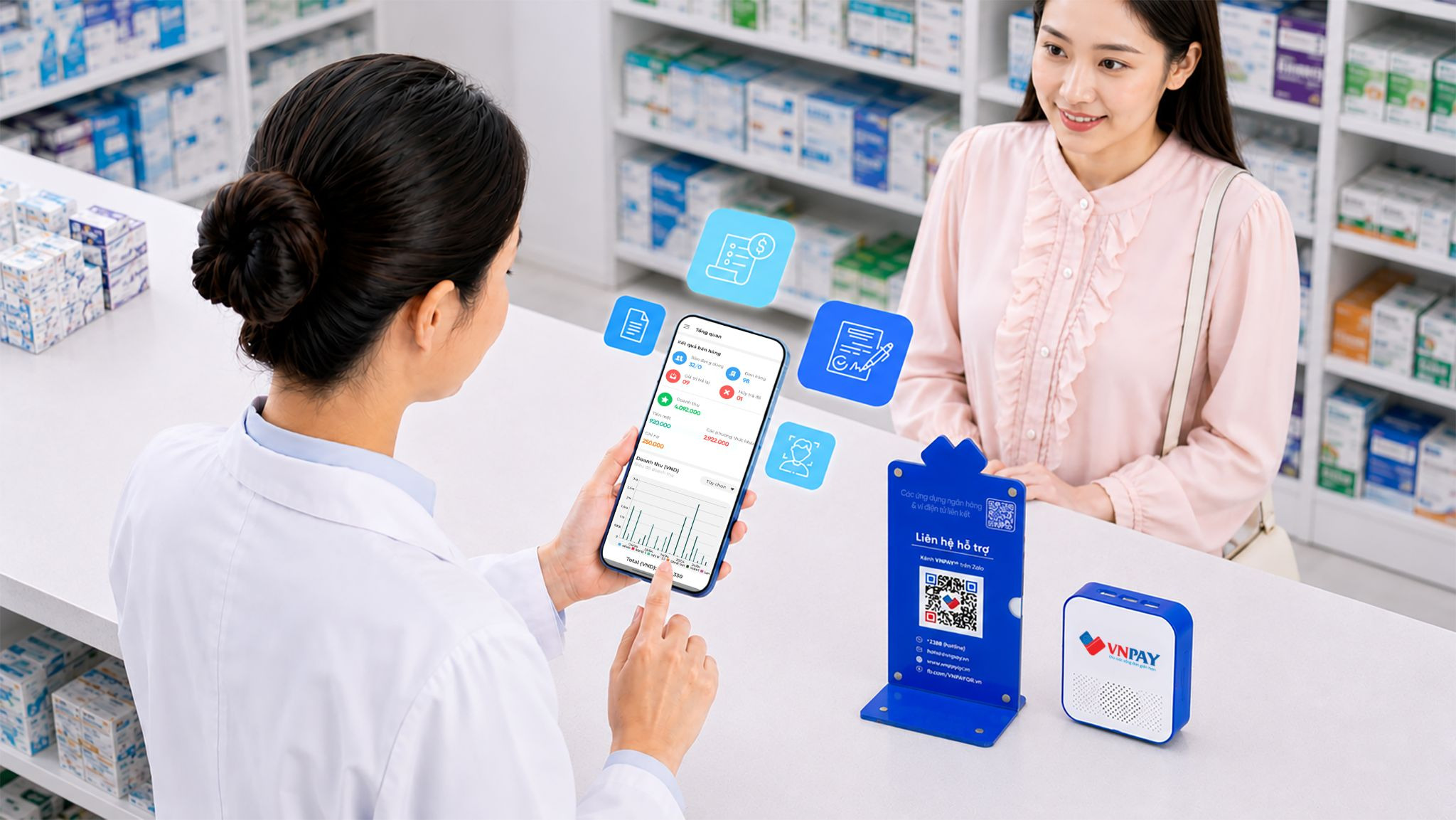 Bộ giải pháp Thanh toán và Nộp thuế số hỗ trợ hộ kinh doanh, doanh nghiệp đa dạng hình thức thanh toán và cập nhật doanh thu tự động giúp kê khai thuế chính xác.