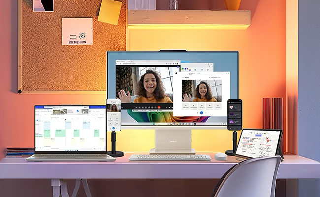 Share files to media via Smart Connect on the Lenovo IdeaCentre AIO Gen 11 (24" Intel) Desktop for cross-device collaboration.