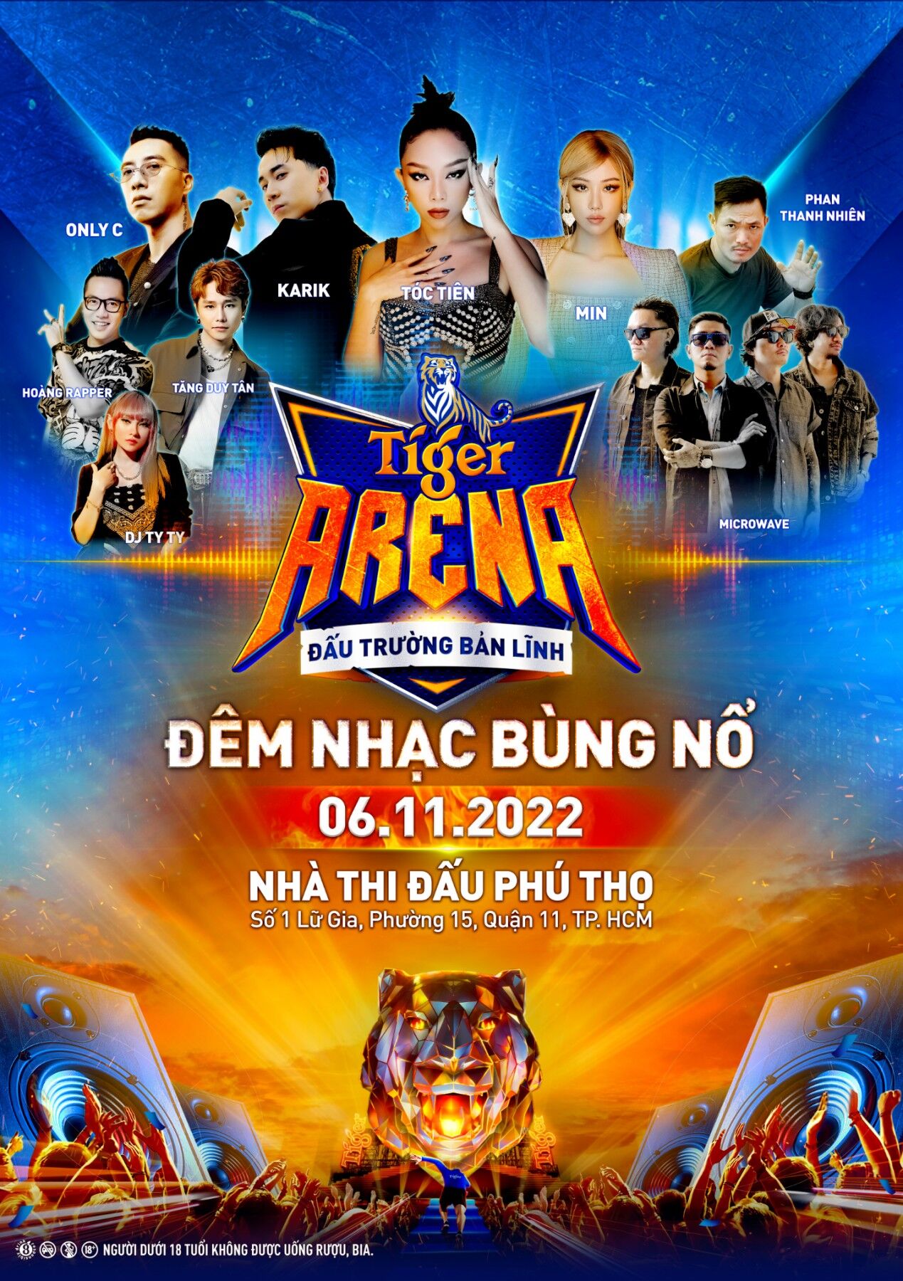 Đấu Trường Bản Lĩnh Tiger Arena cùng Tóc Tiên, OnlyC, Karik… mang trải nghiệm âm nhạc rực lửa chiêu đãi khán giả TP.HCM