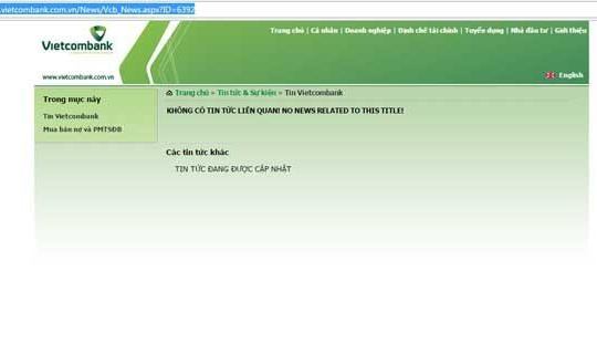 Sau TPBank, đến lượt website Vietcombank "có vấn đề"
