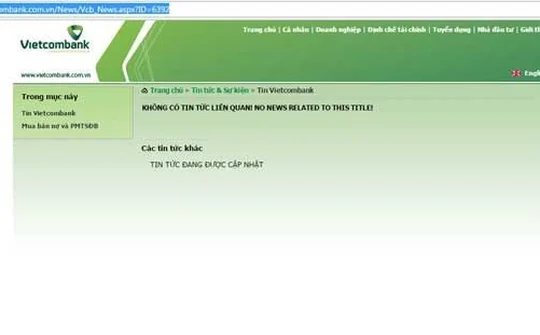 Sau TPBank, đến lượt website Vietcombank "có vấn đề"