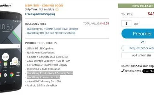 Smartphone cuối cùng của Blackberry đã cho đặt trước