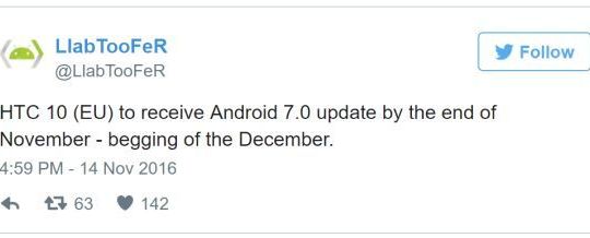 HTC 10 sắp được cập nhật Android 7.0 Nougat