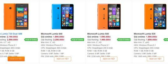Một loạt mẫu smartphone Lumia giảm giá hấp dẫn