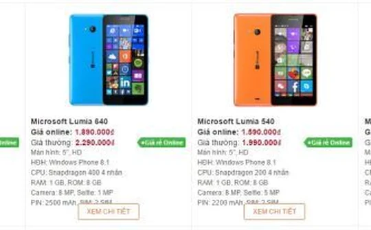 Một loạt mẫu smartphone Lumia giảm giá hấp dẫn