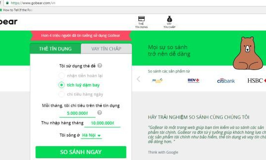 Gobear: Website cung cấp dịch vụ so sánh thẻ tín dụng và vay tín chấp