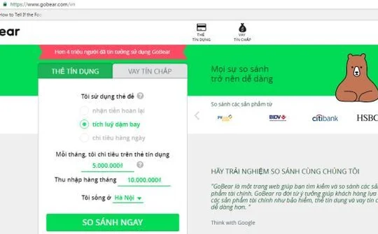 Gobear: Website cung cấp dịch vụ so sánh thẻ tín dụng và vay tín chấp