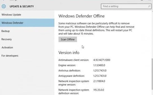 Kích hoạt Windows Defender Offline trong Windows 10