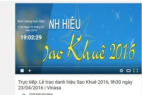 VINASA truyền hình trực tiếp trao danh hiệu Sao Khuê trên Youtube