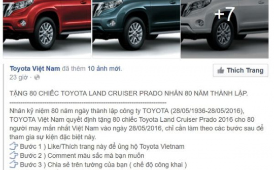 Toyota, Honda bị mạo danh fangape lừa người dùng Facebook