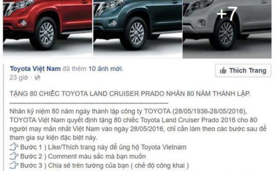Toyota, Honda bị mạo danh fangape lừa người dùng Facebook