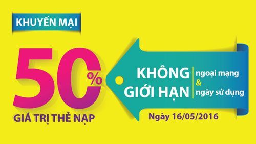 Viettel khuyến mại 50% thẻ nạp trong ngày 16/5 tới