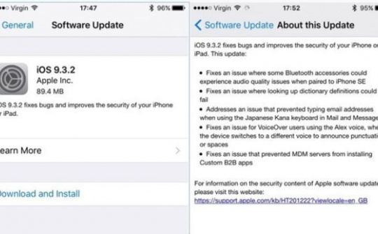 Apple phát hành iOS 9.3.2 sửa lỗi cho iPhone và iPad