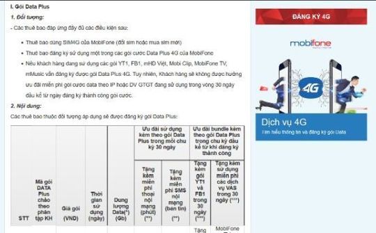 Gói cước MobiFone 4G có giá khởi điểm từ 120.000 đồng
