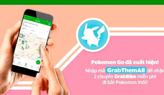 GrabBike hùa theo giới trẻ "phát cuồng vì Pokemon"