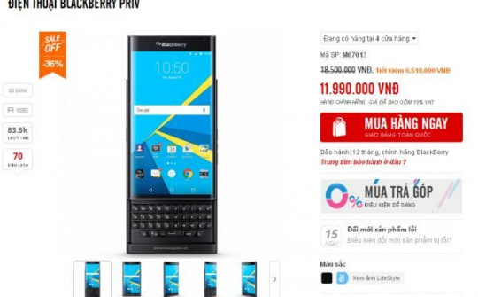 BlackBerry Priv chính hãng giảm giá gần 7 triệu đồng