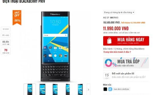 BlackBerry Priv chính hãng giảm giá gần 7 triệu đồng