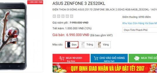 Asus ZenFone 3 giảm giá bán ở thị trường Việt Nam 1 triệu đồng