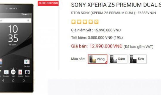 Sony Xperia Z5 Premium giảm giá bán xuống còn 12,99 triệu đồng