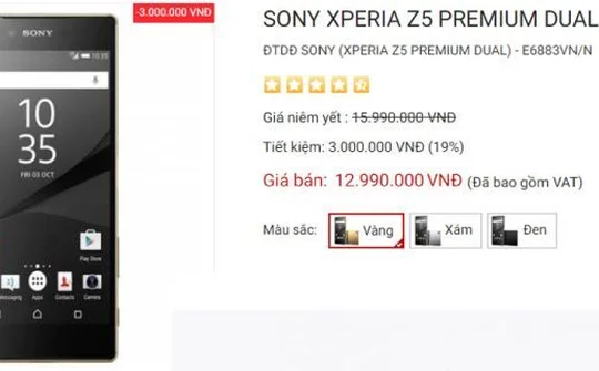 Sony Xperia Z5 Premium giảm giá bán xuống còn 12,99 triệu đồng