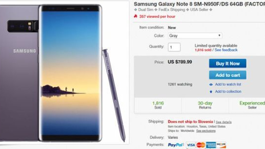 Galaxy Note 8 đang được bán với giá chỉ 790 USD trên eBay