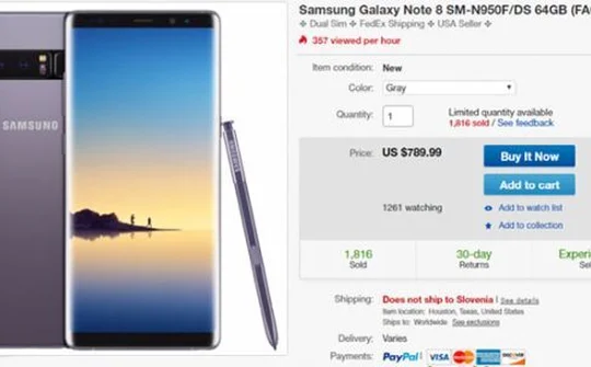 Galaxy Note 8 đang được bán với giá chỉ 790 USD trên eBay