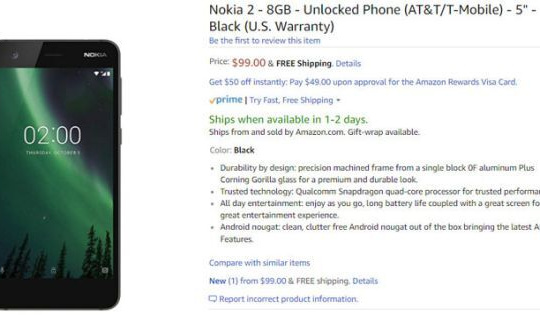 Amazon chính mở bán Nokia 2 với mức giá 2 triệu đồng