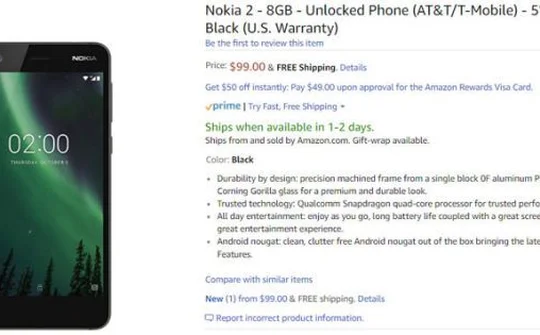 Amazon chính mở bán Nokia 2 với mức giá 2 triệu đồng
