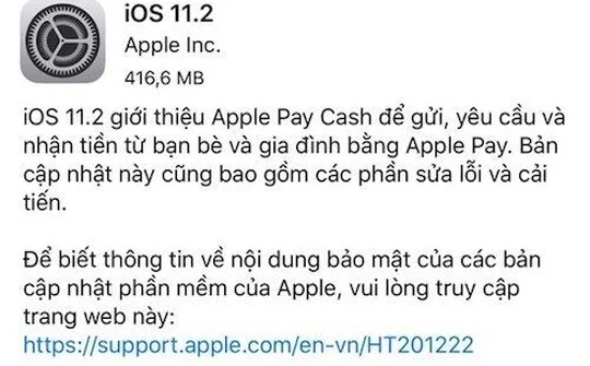 Apple phát hành iOS 11.2, sửa lỗi iPhone thoát ứng dụng
