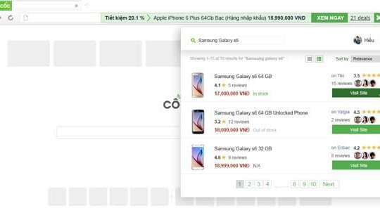 Cốc Cốc ra chức năng “gợi ý” so sánh giá