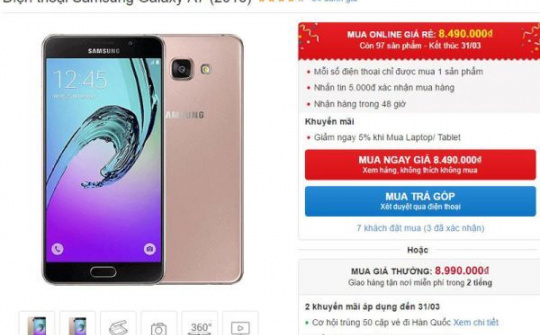 Samsung Galaxy A7 2016 giảm giá hấp dẫn cho khách hàng đặt mua online