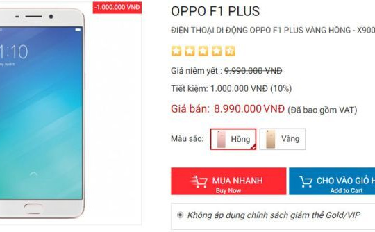 Oppo F1 Plus giảm giá 1 triệu đồng tại thị trường Việt Nam