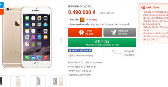 iPhone 6 32GB đã giảm giá sốc cho khách hàng đặt mua online
