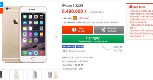 iPhone 6 32GB đã giảm giá sốc cho khách hàng đặt mua online