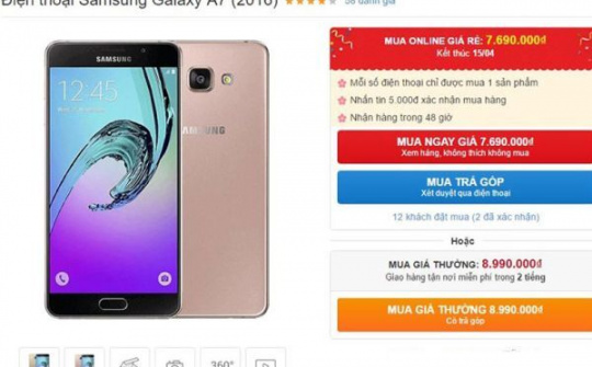 Samsung Galaxy A7 2016 giảm giá sốc, xuống còn 7,69 triệu đồng