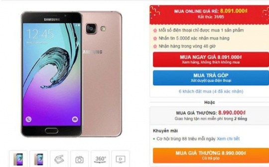 Galaxy A7 2016 giảm giá hấp dẫn cho khách hàng đặt mua online