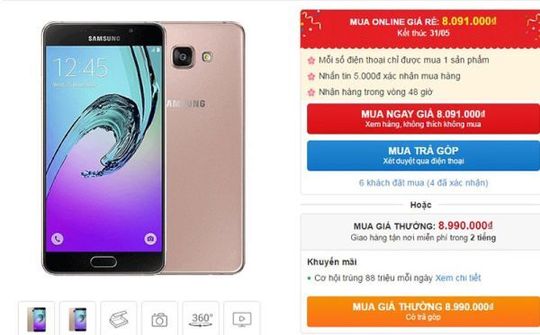 Galaxy A7 2016 giảm giá hấp dẫn cho khách hàng đặt mua online