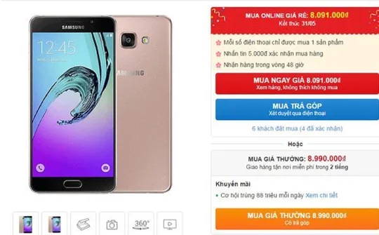 Galaxy A7 2016 giảm giá hấp dẫn cho khách hàng đặt mua online