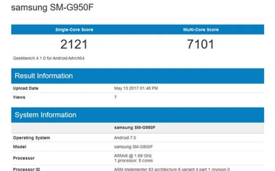 Geekbench: Galaxy S8 phiên bản chip Exynos 8895 đã đạt 7101 điểm