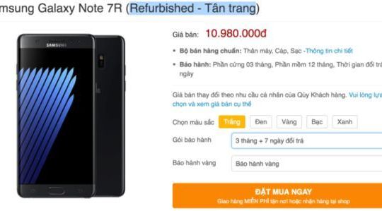 Galaxy Note 7 tân trang được rao bán ở Việt Nam với giá từ 10,98 triệu