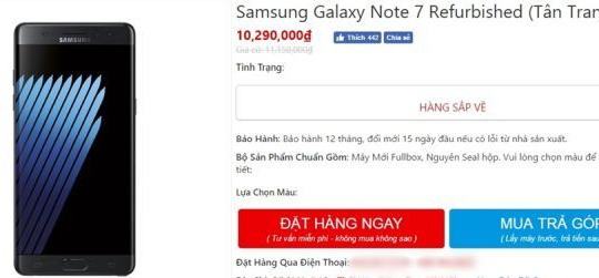 Galaxy Note 7 refurbished được bán với giá 10,2 triệu đồng