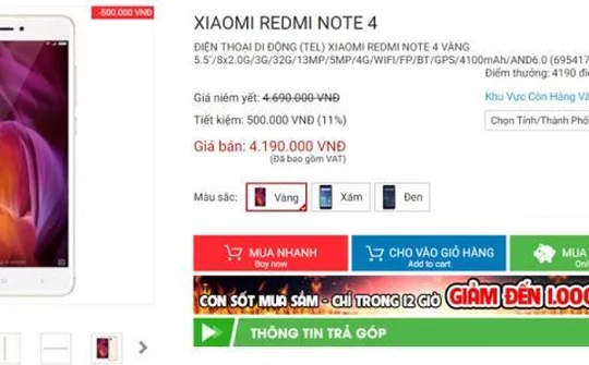 Xiaomi Redmi Note 4 giảm giá hấp dẫn, còn 4,19 triệu đồng