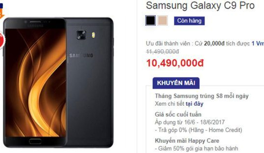 Samsung Galaxy C9 Pro vừa được giảm giá bán tại thị trường Việt Nam