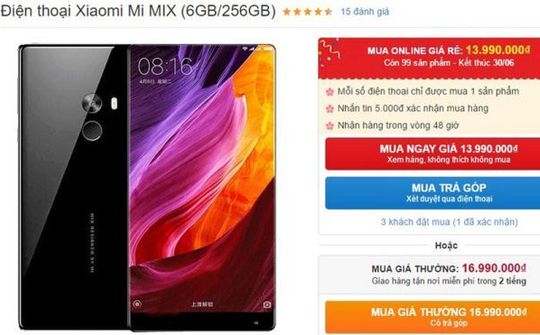 Xiaomi Mi MIX giảm giá 3 triệu đồng cho khách hàng đặt mua online