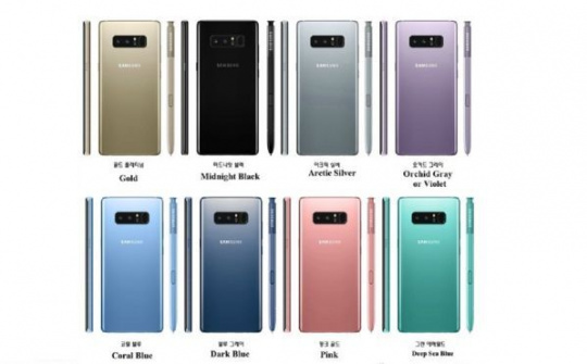 Galaxy Note 8 sẽ có tới 8 lựa chọn màu sắc cho khách hàng