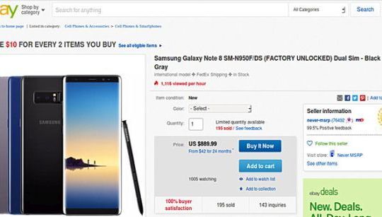 Galaxy Note 8 bản 2 sim được rao bán với mức giá chỉ 899USD